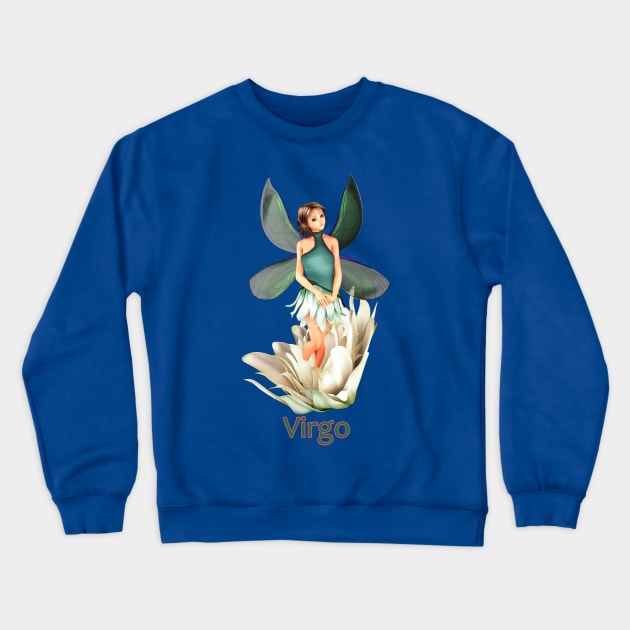 Virgo woman girl fairy faerie elf standing in lily Crewneck Sweatshirt by Fantasyart123